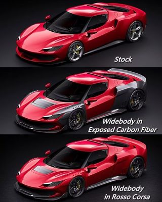 Красный Ferrari 296 Автомобильный кузов ZE Style Диффузер Углеродные волокна Передний слонный спойлер