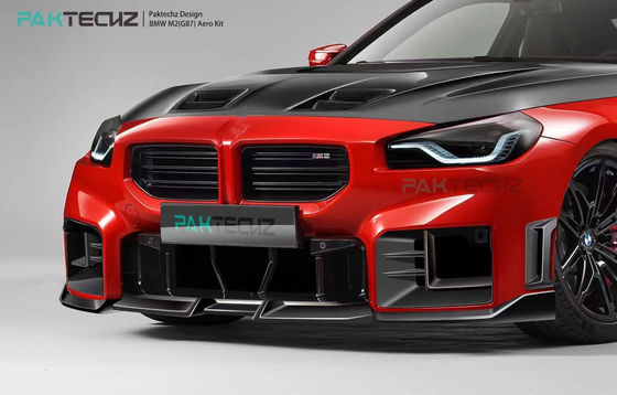 Для BMW M2 G87 Комплект корпуса из углеродного волокна M2 Усовершенствованный Paktechz стиль Углеродный волокно передний губный диффузер Spoiler Hood